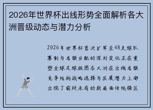 2026年世界杯出线形势全面解析各大洲晋级动态与潜力分析 2026年世界杯出线形势全面解析各大洲晋级动态与潜力分析